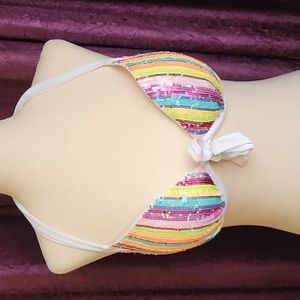Victoria's Secret sexy sequined rainbow  push up bikini top 34d